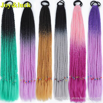 Wholesale Price Braids Wig24Inch12Roots Ombre Color Synthetic Crochet Braided Hair Extensions Rubber Band Two-color Ponytail Wig